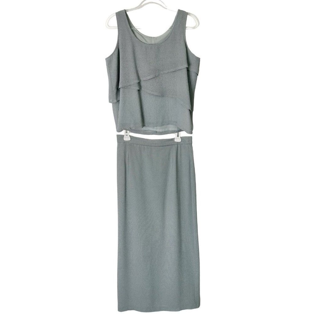 Joseph Ribkoff 2 Piece Outfit Women’s 14 Maxi Skirt Sleeveless Top‎ Gray Vintage